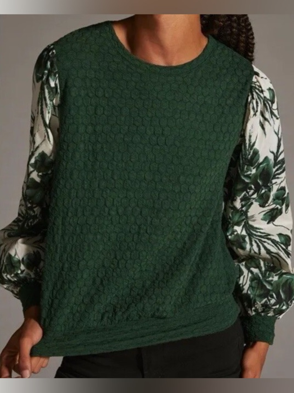 Porridge by Anthropologie textured sweatshirt in green and white size XS - Picture 2 of 11
